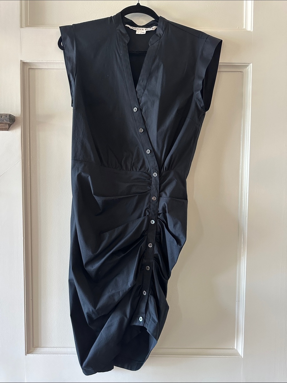 Veronica Beard Black Button-Front Ruched Midi Dress